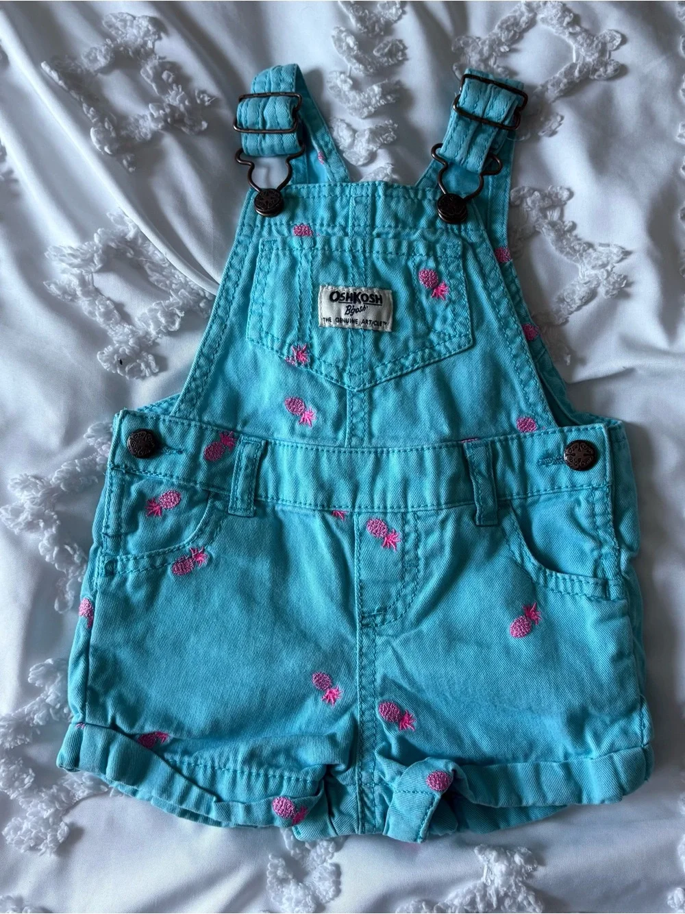 OshKosh B'gosh Turquoise Denim Pineapple Shortalls